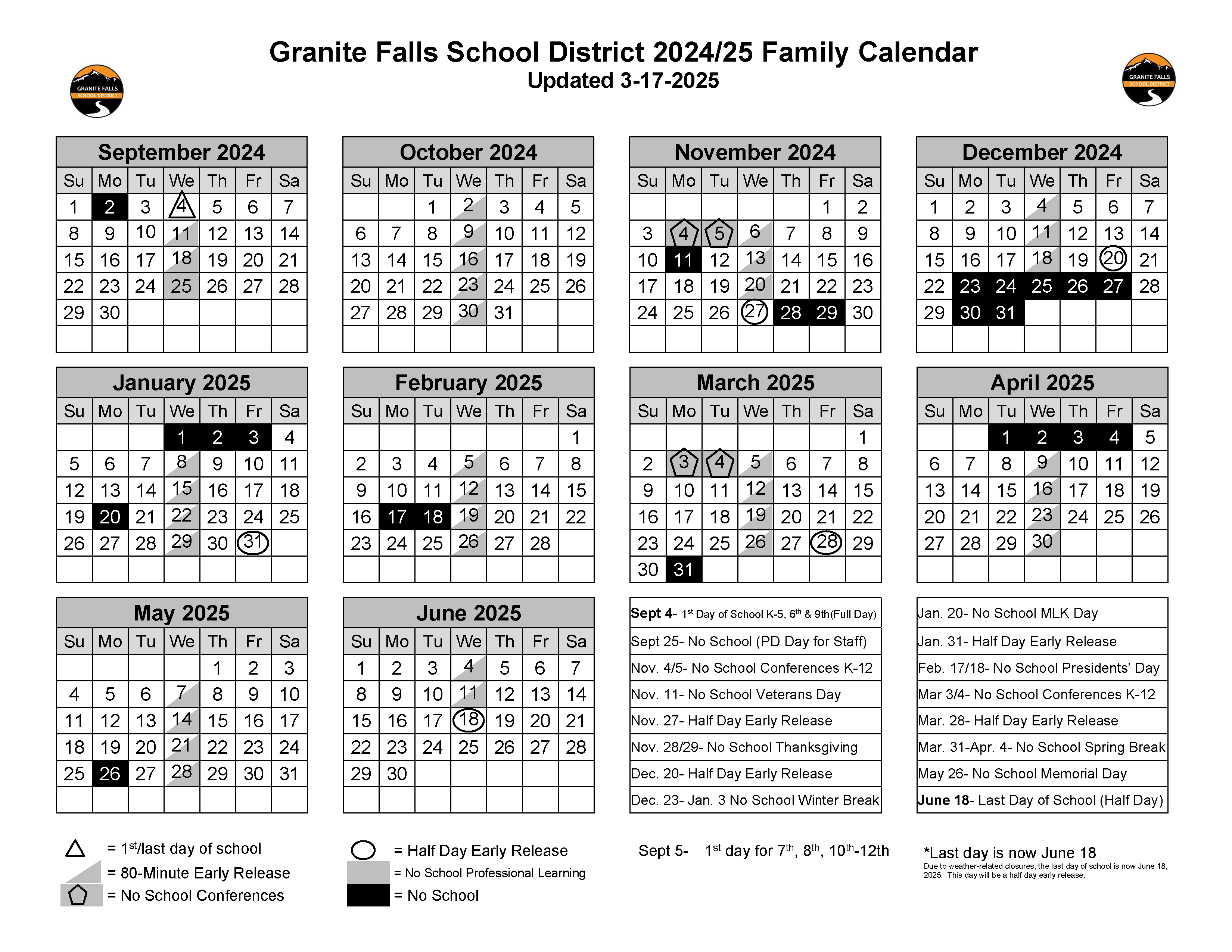  2024-25 calendar update